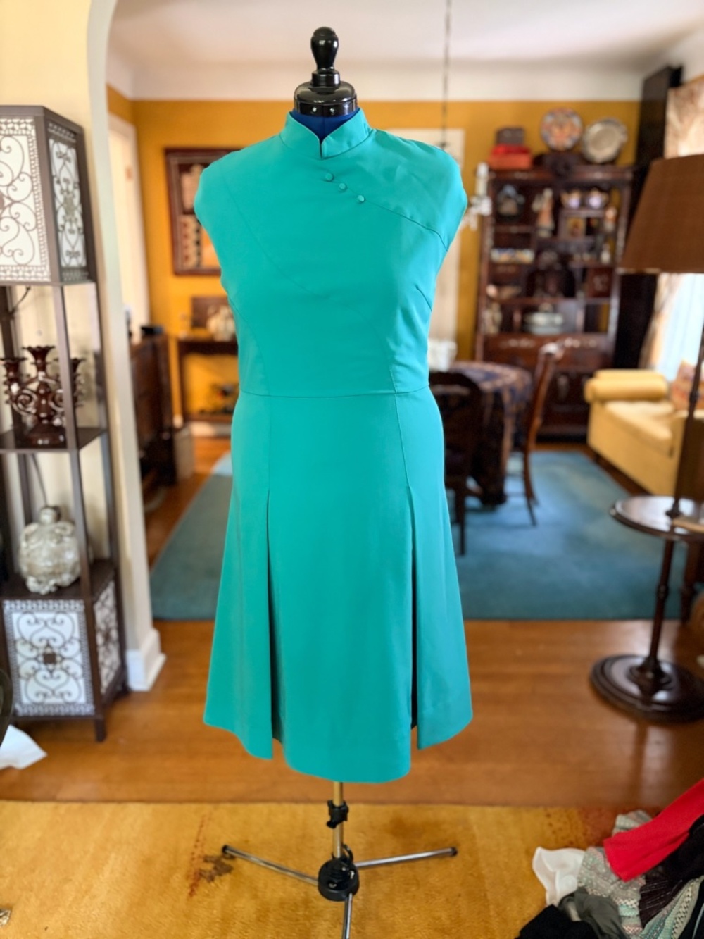 Elegant Teal Sleeveless A-Line Mock Neck Cocktail Dress